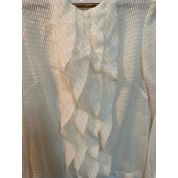 Nanette Lepore Semi-Sheer Textured Silk Blend Ruffled Front Blouse, sz 2 - Picture 3 of 8